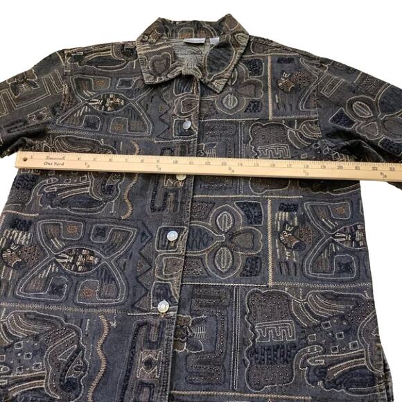 Chicos Size 1 Embroidered Beaded Thick Jacket Unique Trendy Pattern Abstract - Picture 6 of 10